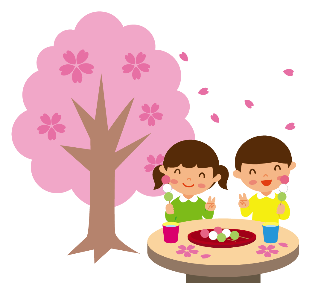 お花見でお団子を食べる子どもたちのイラスト 高品質の無料イラスト