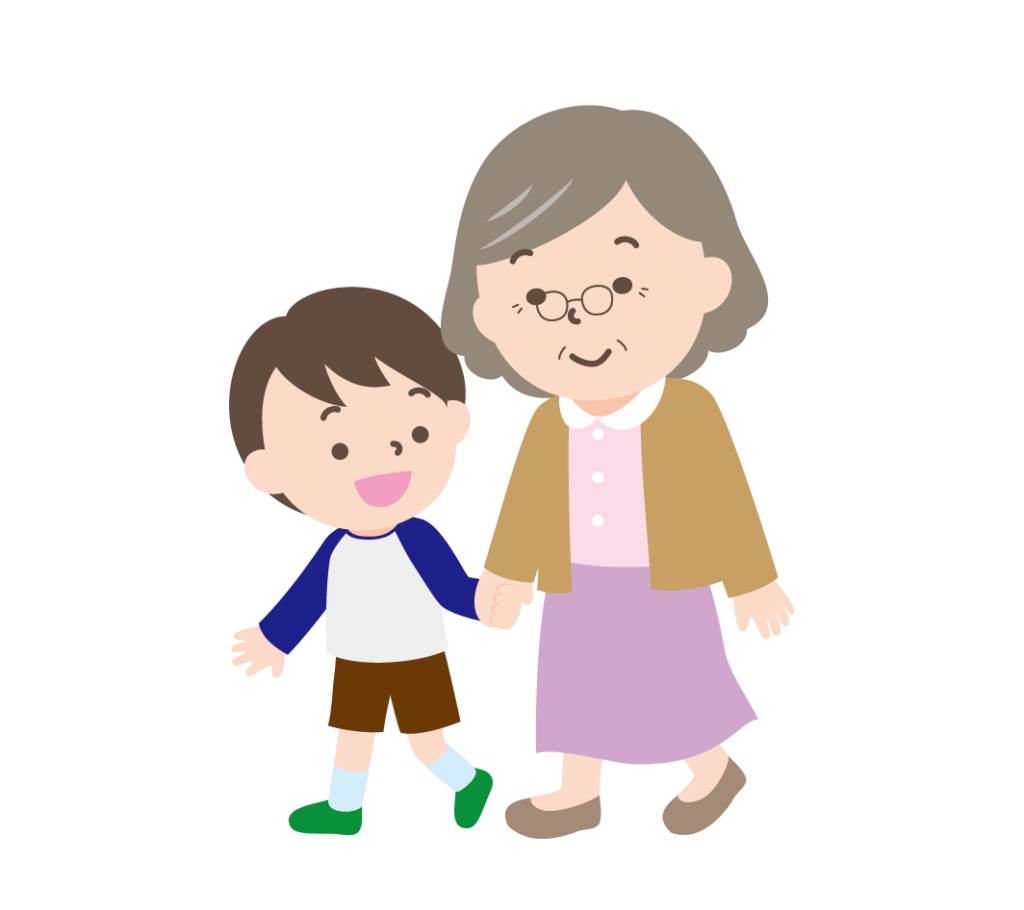 おばあちゃんと孫の男の子のイラスト