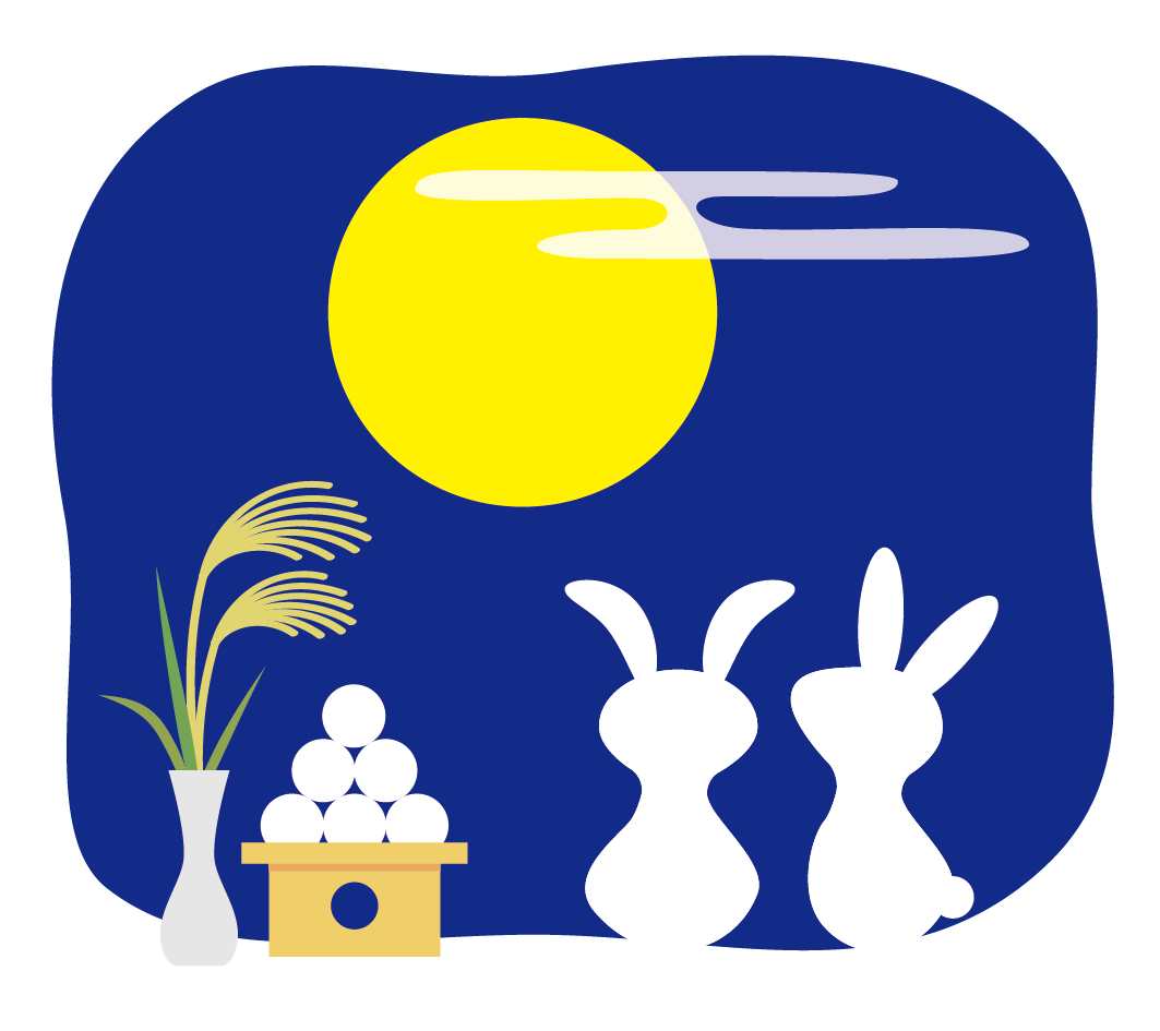 月と月見だんごとすすきと2匹のウサギのイラスト 高品質の無料イラスト素材集のイラサポフリー