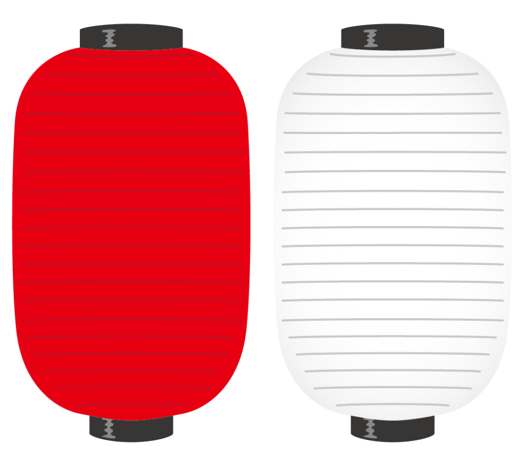 縦に長い無地の提灯（赤・白）のイラスト