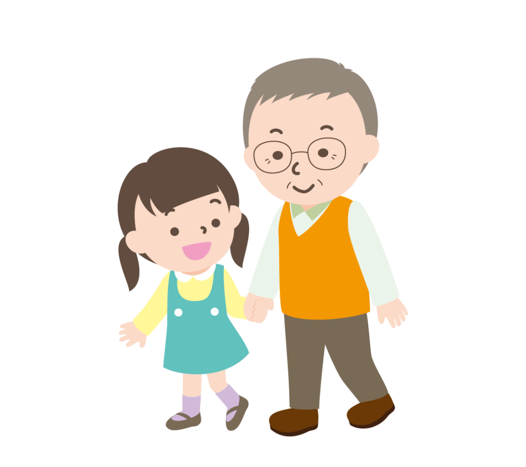 おじいちゃんと孫の女の子のイラスト