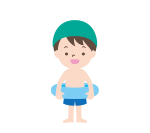 水着姿で浮き輪を持つ男の子