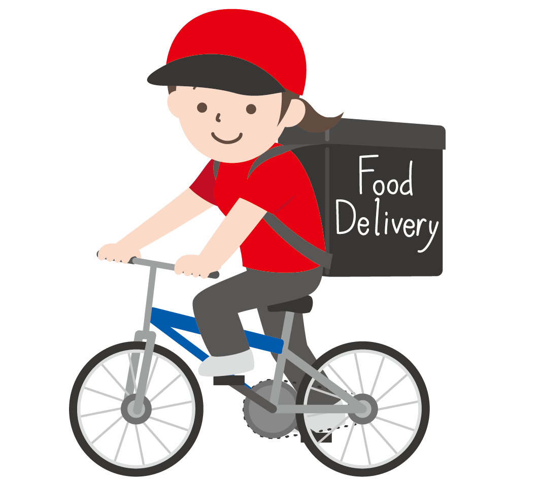 自転車で食べ物を配達する女性のイラスト 高品質の無料イラスト素材集のイラサポフリー