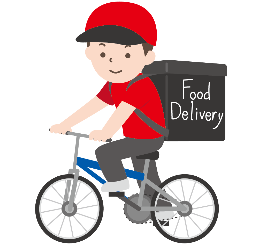 自転車で食べ物を配達する男性のイラスト 高品質の無料イラスト素材集のイラサポフリー