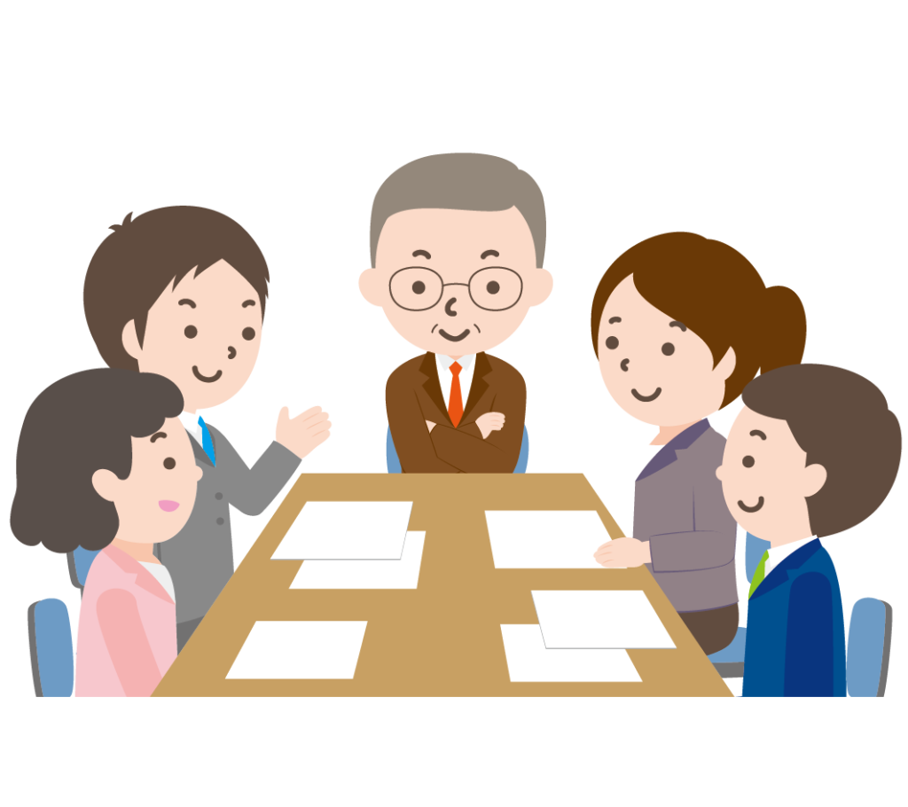 会議をする会社員たちのイラスト