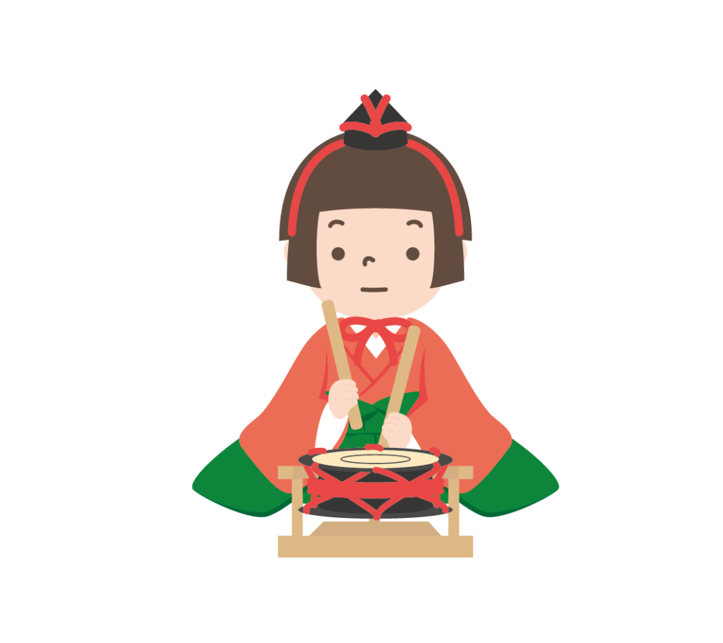 雛人形、五人囃子（太鼓）のイラスト