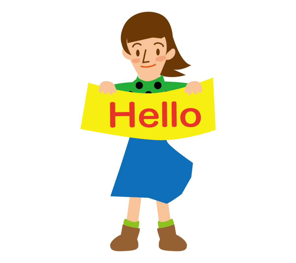 Helloの文字を持った女性