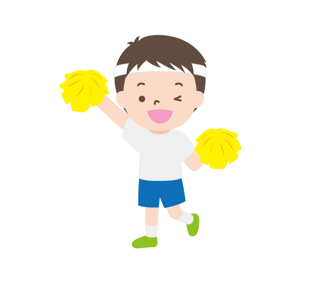 白い鉢巻でポンポンを持って応援する男の子のイラスト2