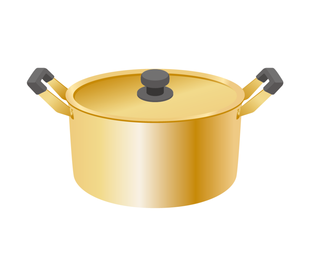 蓋付の金色の両手鍋のイラスト
