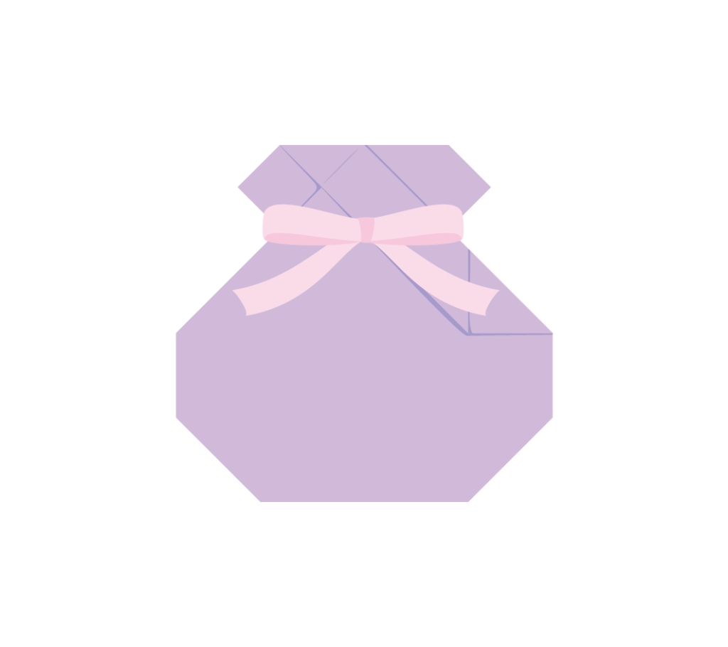 七夕飾りの折り紙の紫色の巾着のイラスト