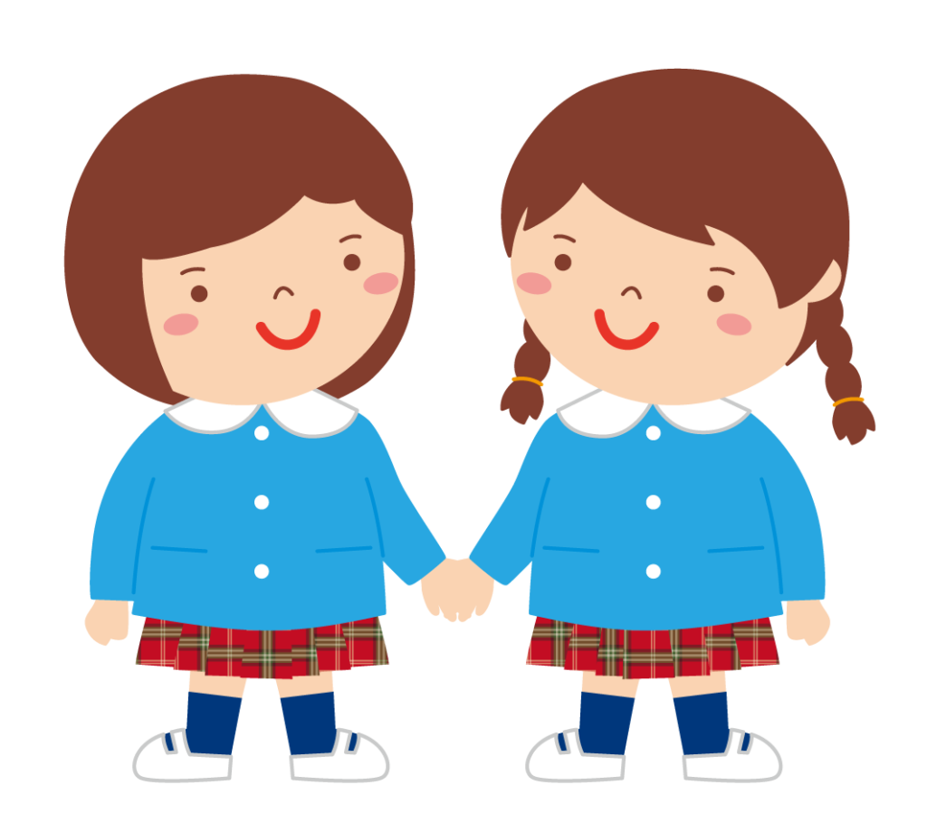 スモックを着た二人の女の子の園児のイラスト