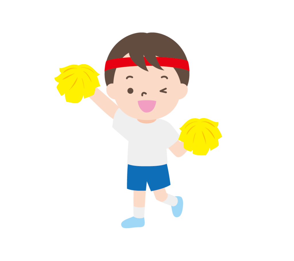 赤い鉢巻でポンポンを持って応援する男の子のイラスト2