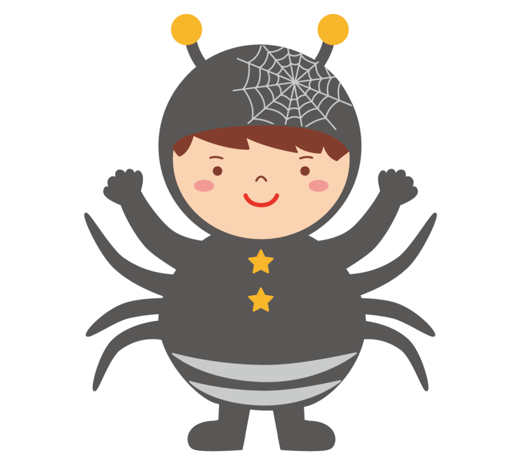 ハロウィンでクモに変身した園児の男の子のイラスト