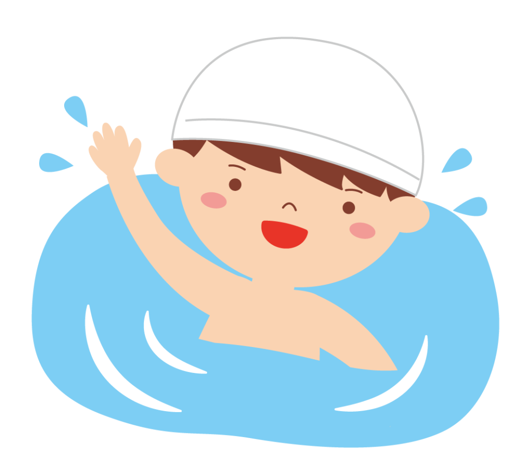 プールで遊ぶ園児の男の子のイラスト