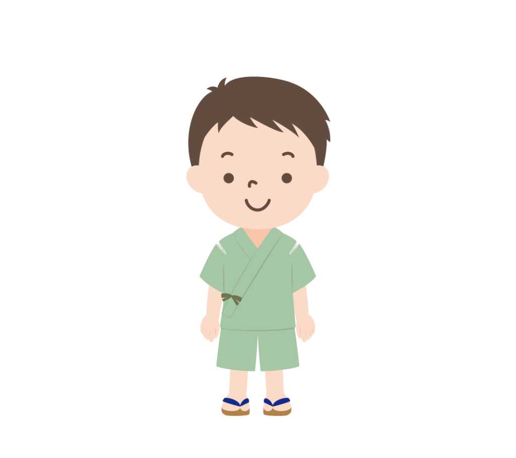 緑色の甚兵衛姿の男の子のイラスト