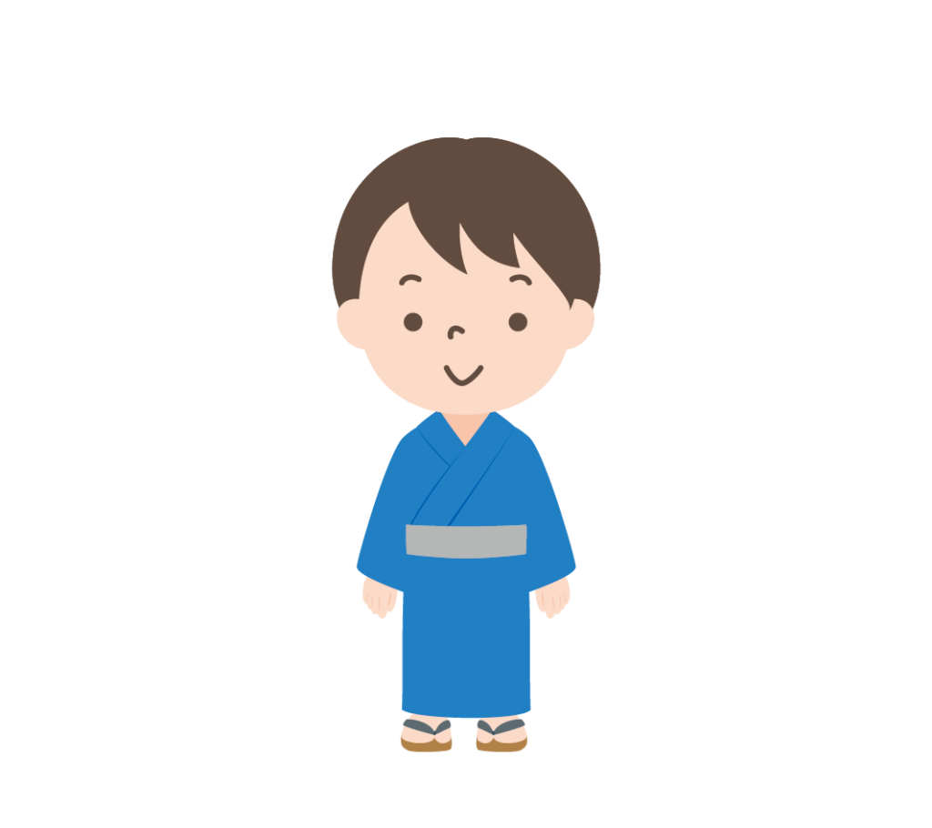 青色の浴衣姿の男の子のイラスト