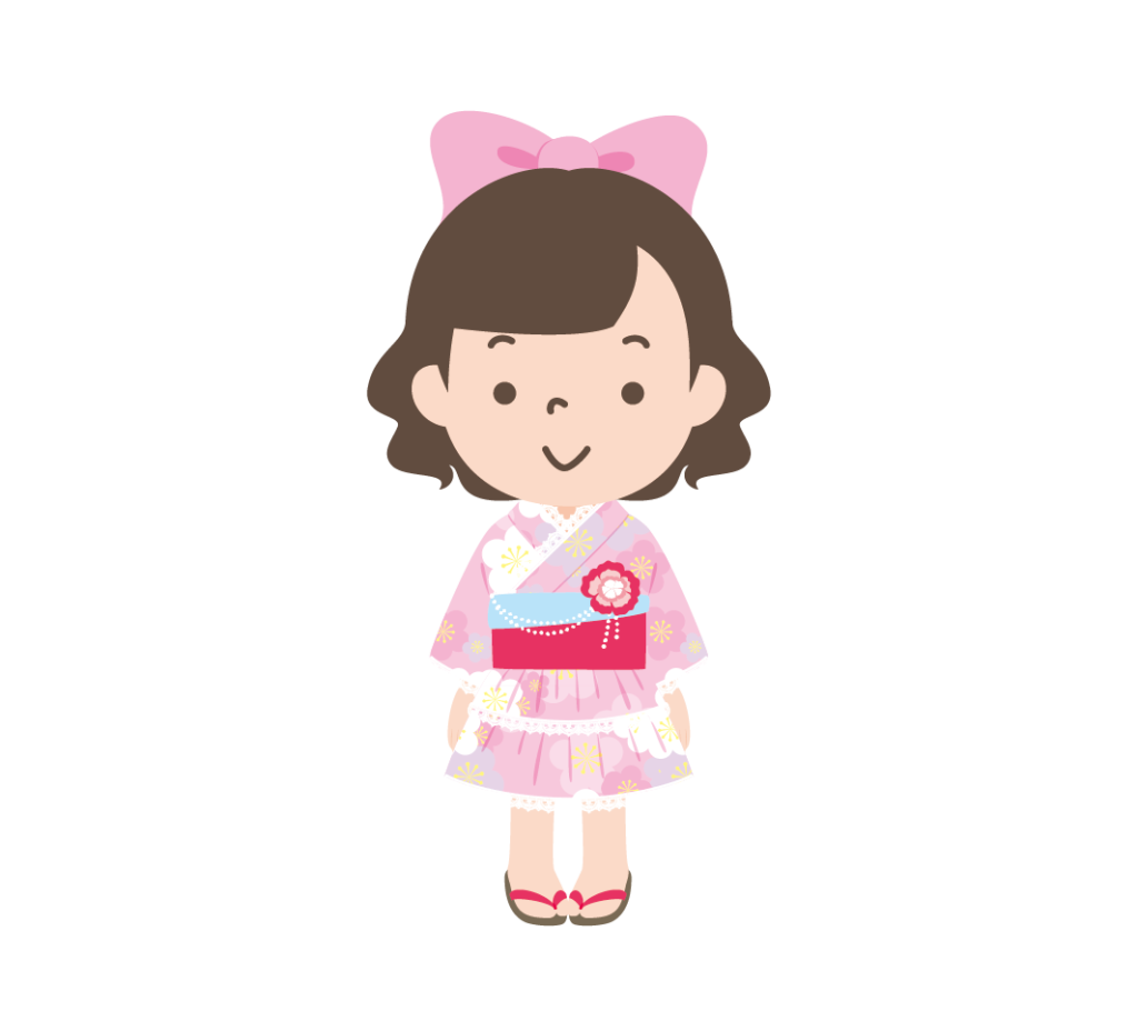 ピンク色の浴衣ドレスを着た女の子のイラスト