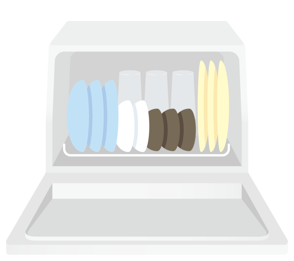 開いた状態の食器洗い乾燥機のイラスト
