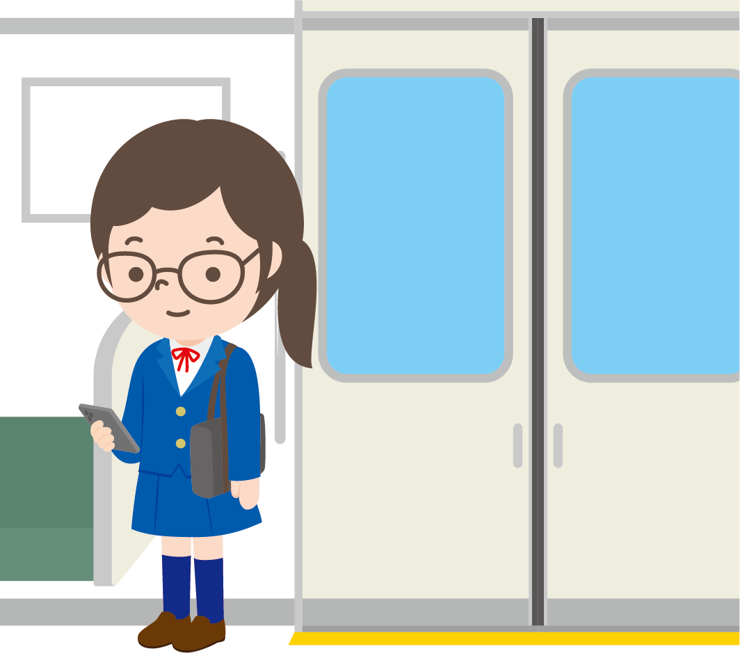 電車の中でスマホで勉強する学生の女の子のイラスト 高品質の無料イラスト素材集のイラサポフリー