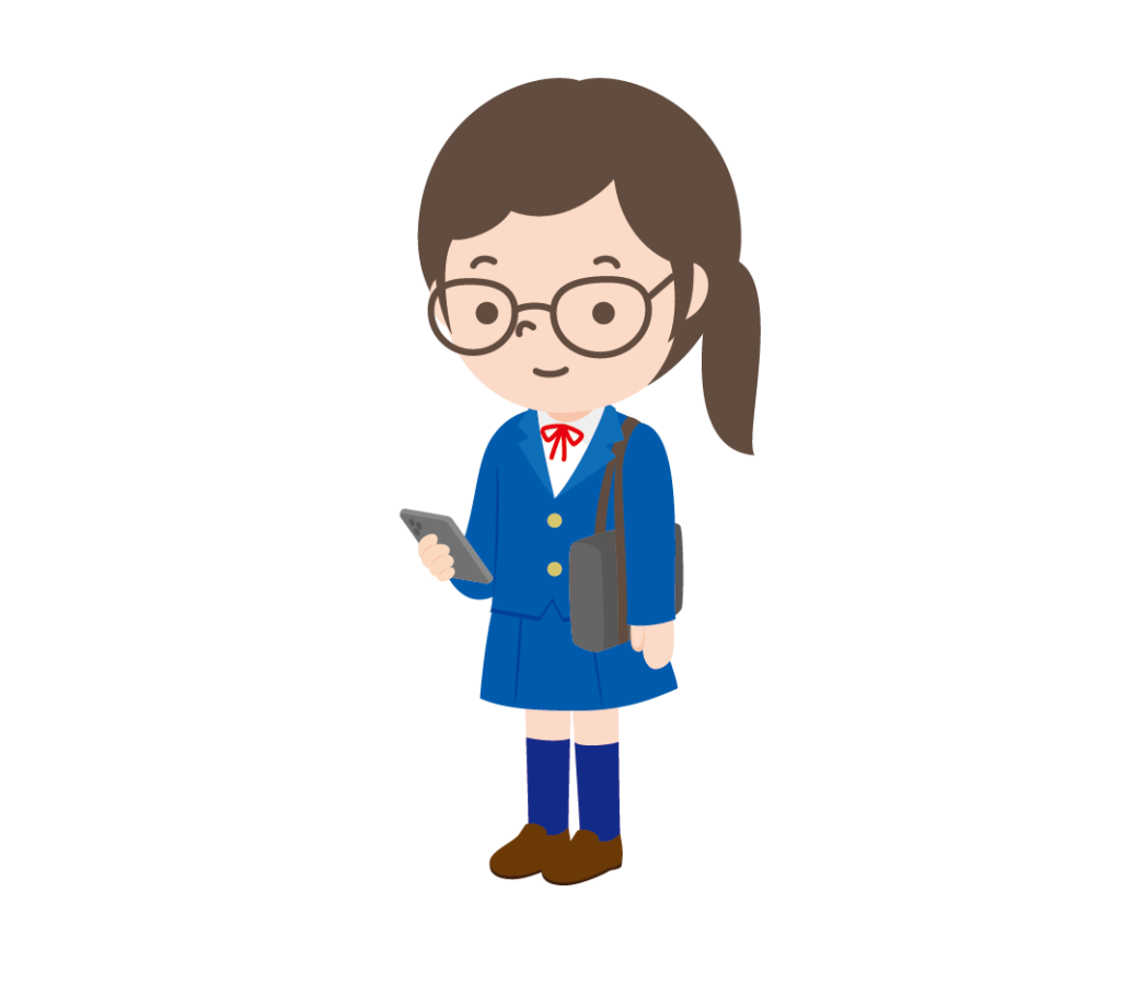 スマホで勉強する学生の女の子のイラスト