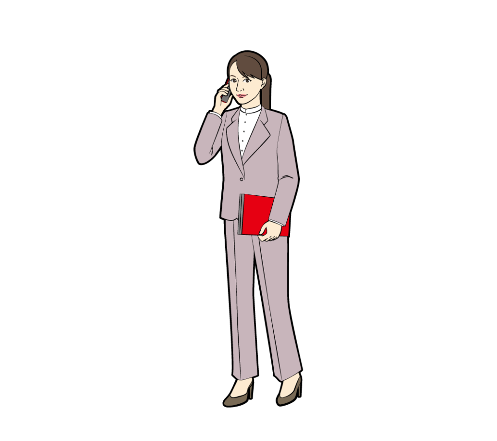 アメコミ風タッチの、電話するスーツ姿の女性のイラスト